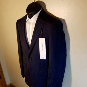 Calvin Klein Men’s Blazer Size 38R Navy Blue Stripe Wool Suit Jacket $450 MSRP